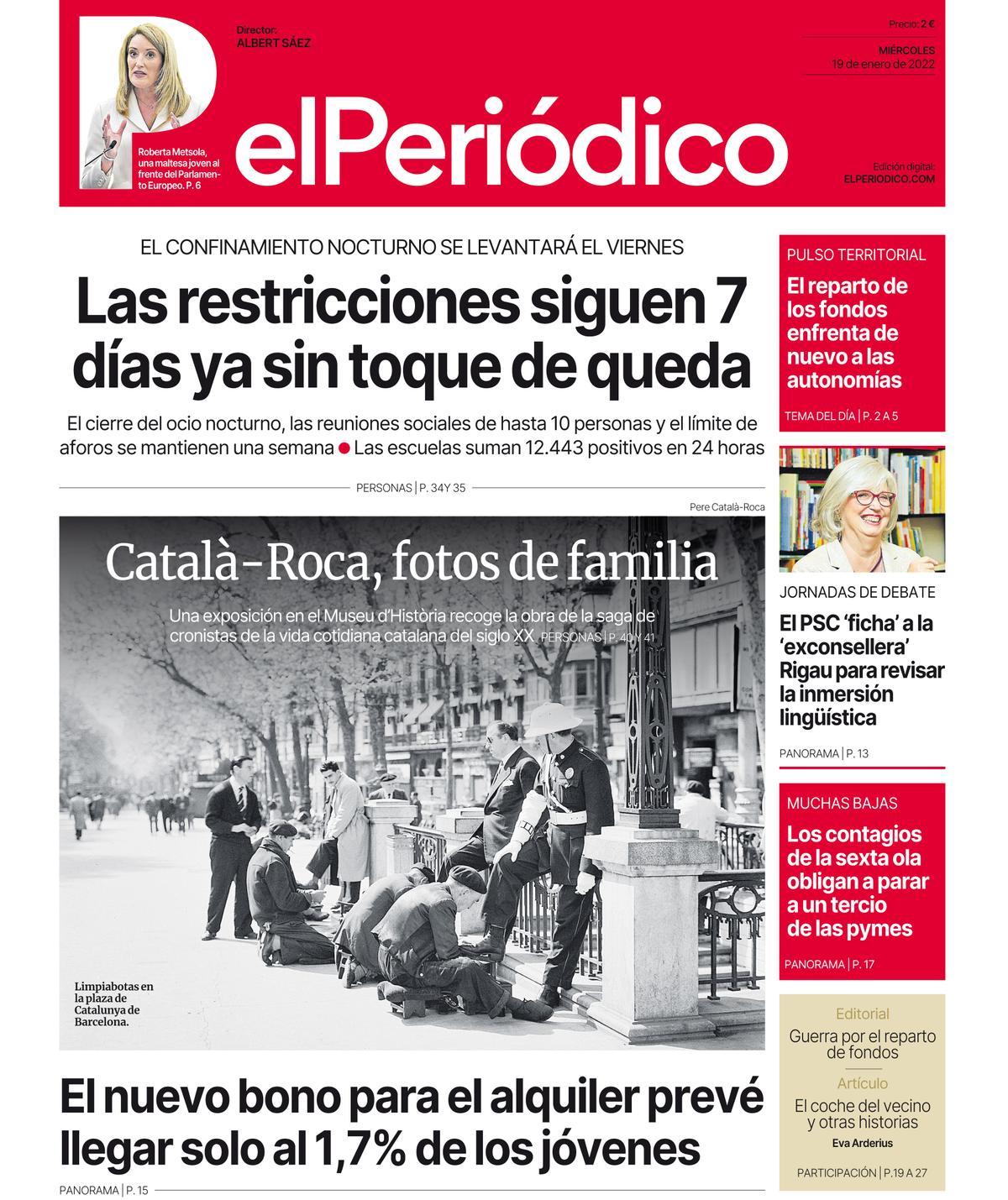 La portada d’EL PERIÓDICO del 19 de gener del 2022