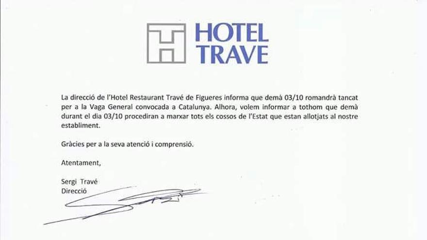 Comunicat de l&#039;Hotel Travé