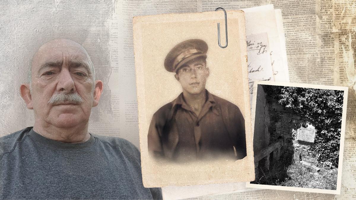 Por la izquierda, Vicente Blas Villaoslada su tío Vicente Blas Almodóvar y la fosa común de El Condao.