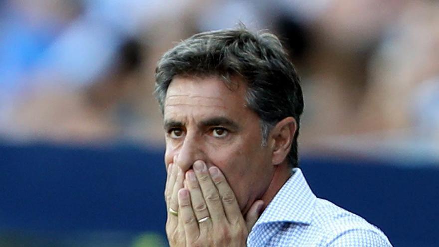 Míchel, durante un partido en La Rosaleda esta temporada.