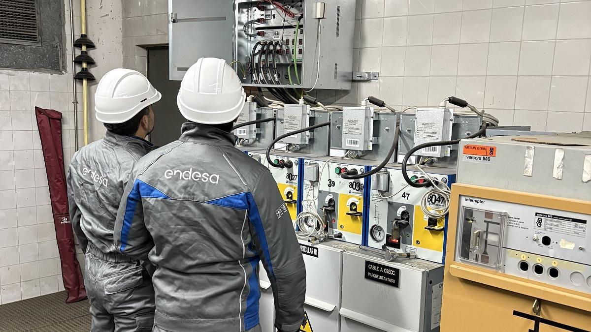Técnicos de Endesa revisando estos días las redes de suministro eléctrico.