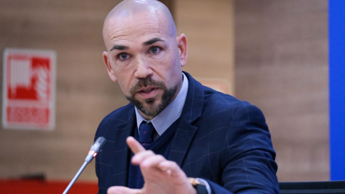 Manolo Gaspar, en la sala de prensa de La Rosaleda.