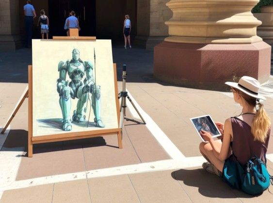 Una inteligencia artificial imagina a una artista pintando a una IA en un juzgado
