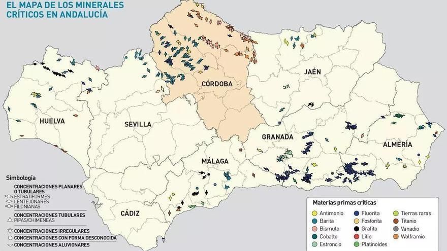 Córdoba tiene más de la tercera parte de los &quot;indicios&quot; de presencia de minerales críticos y tierras raras de Andalucía