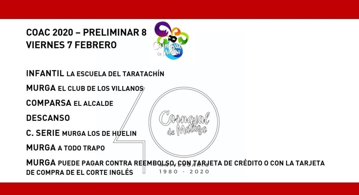 Orden de actuación del COAC del Carnaval de Málaga 2020