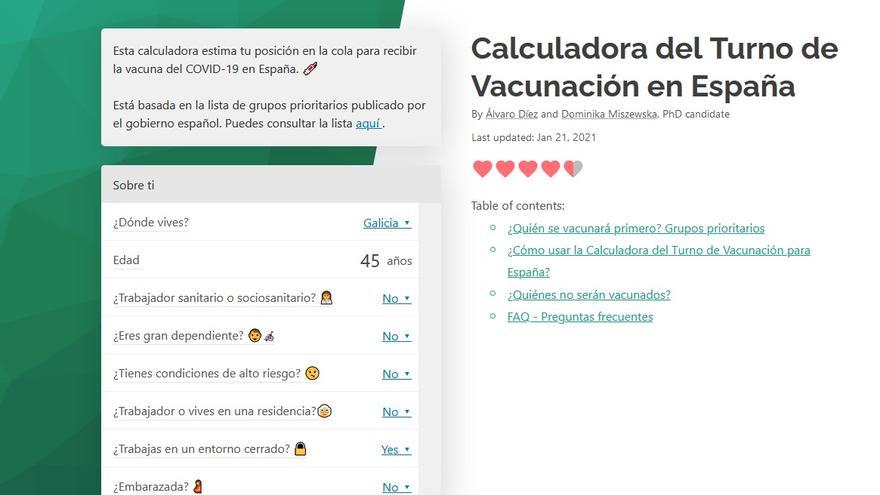 Variables que muestra esta aplicación para dar un plazo estimado en recibir la vacuna.// Omnicalculator