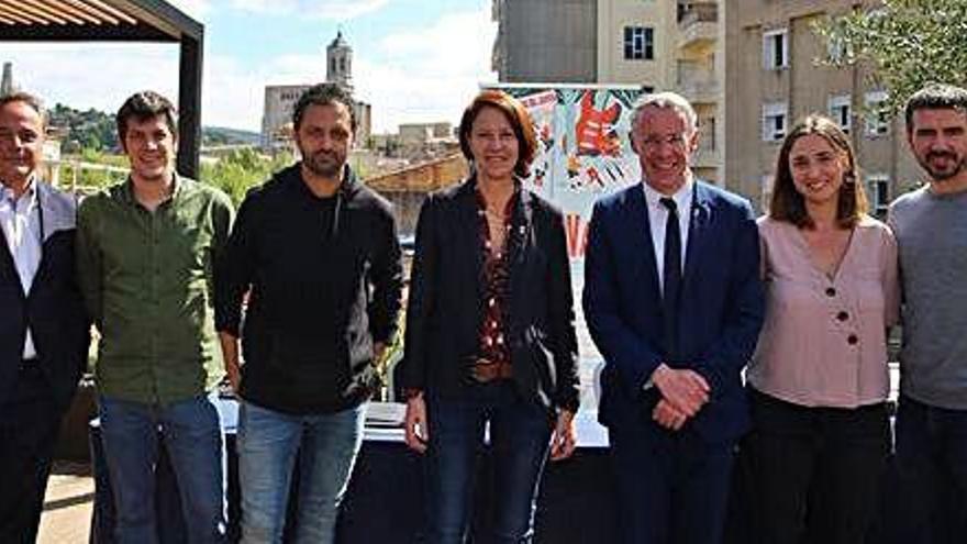 Carles Ribas, Dani Alegret, Joan Enric Barceló, Marta Madrenas, Albert Piñeira, Rita Peré i Ferran Piqué, ahir al matí a Girona.