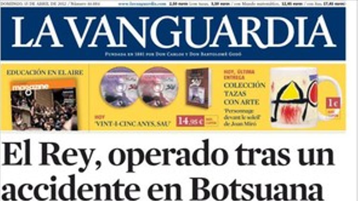 Portada de 'La Vanguardia' en su edición del domingo 15 de abril del 2012