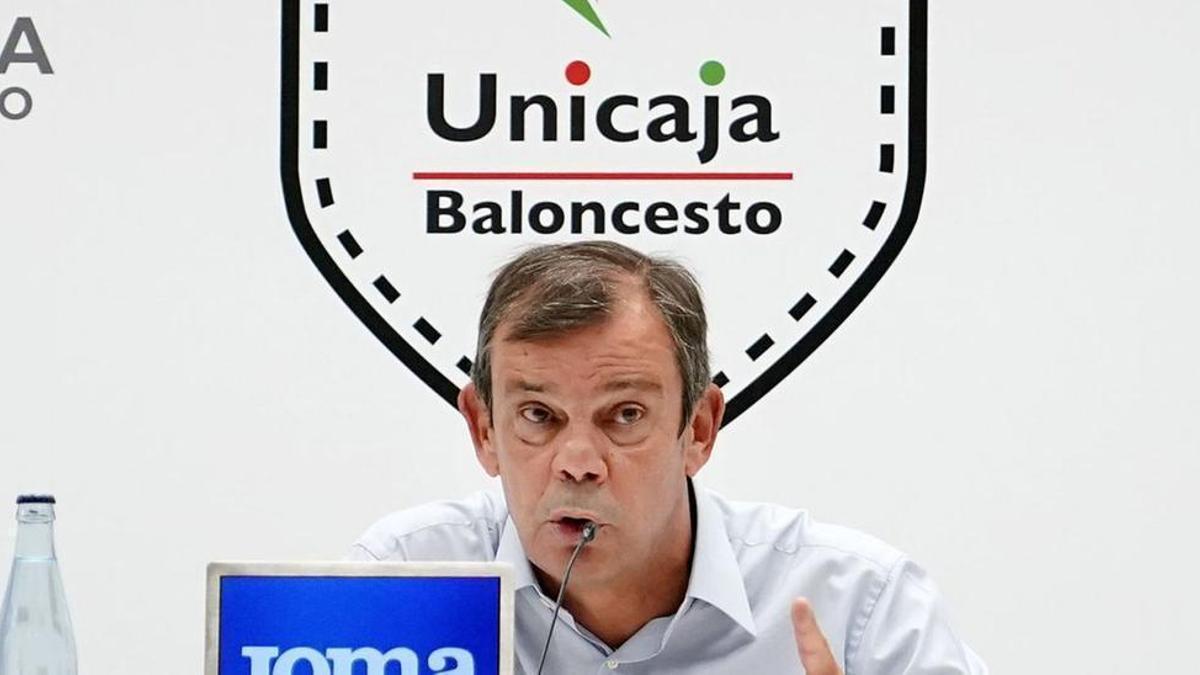 Juanma Rodríguez, en la sala de prensa del Carpena.