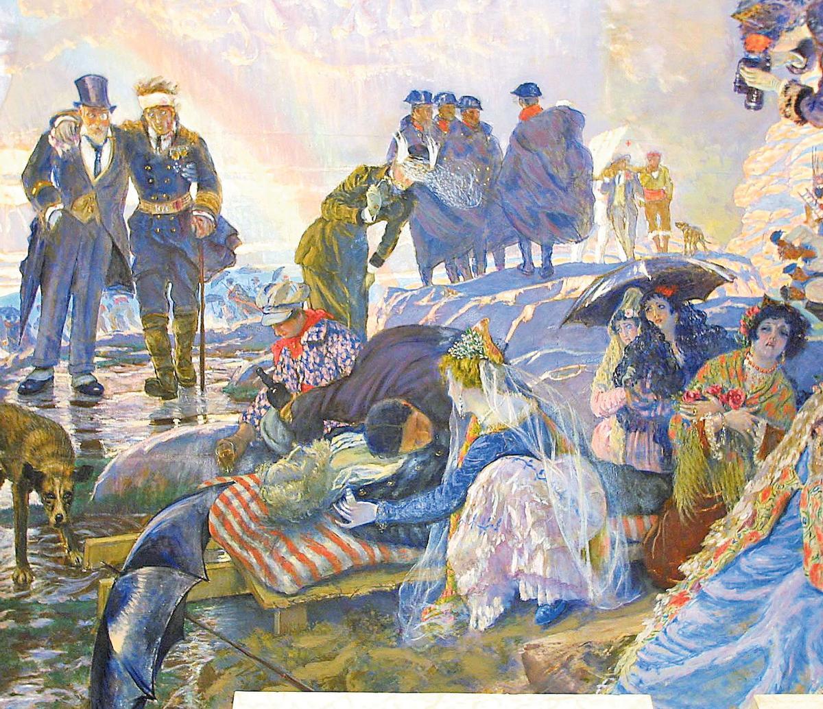 Detalle de la decoración del Salón de Plenos del Ayuntamiento de Málaga sobre el naufragio de la ‘Gneisenau’, pintado por Muñoz Degrain.
