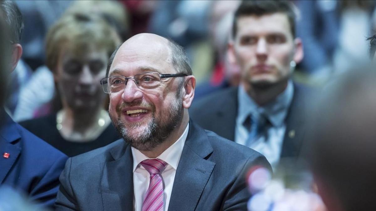 Schulz sonríe en un mitin electoral en Leipzig, el 27 de febrero.