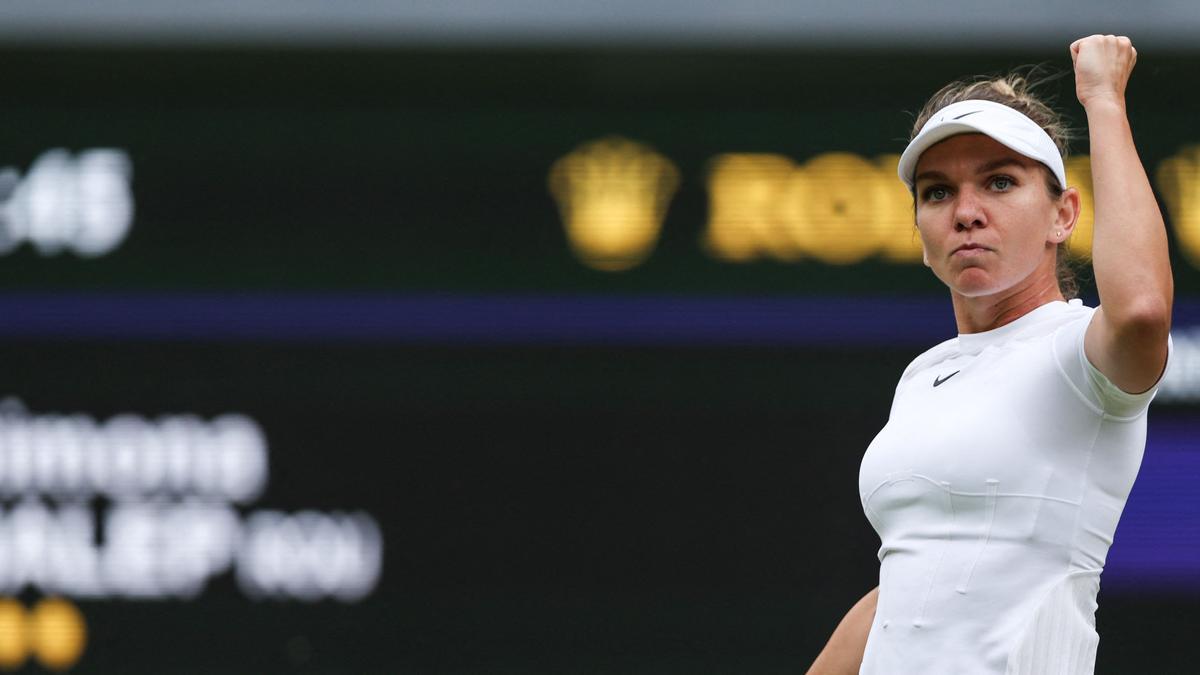 Simona Halep celebrando un punto durante el torneo