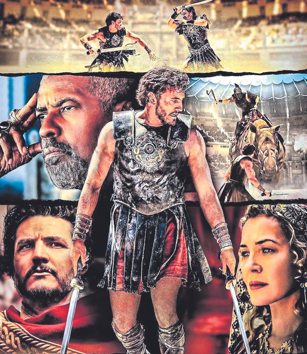 Fotomontaje de escenas de la película 'Gladiator II'.