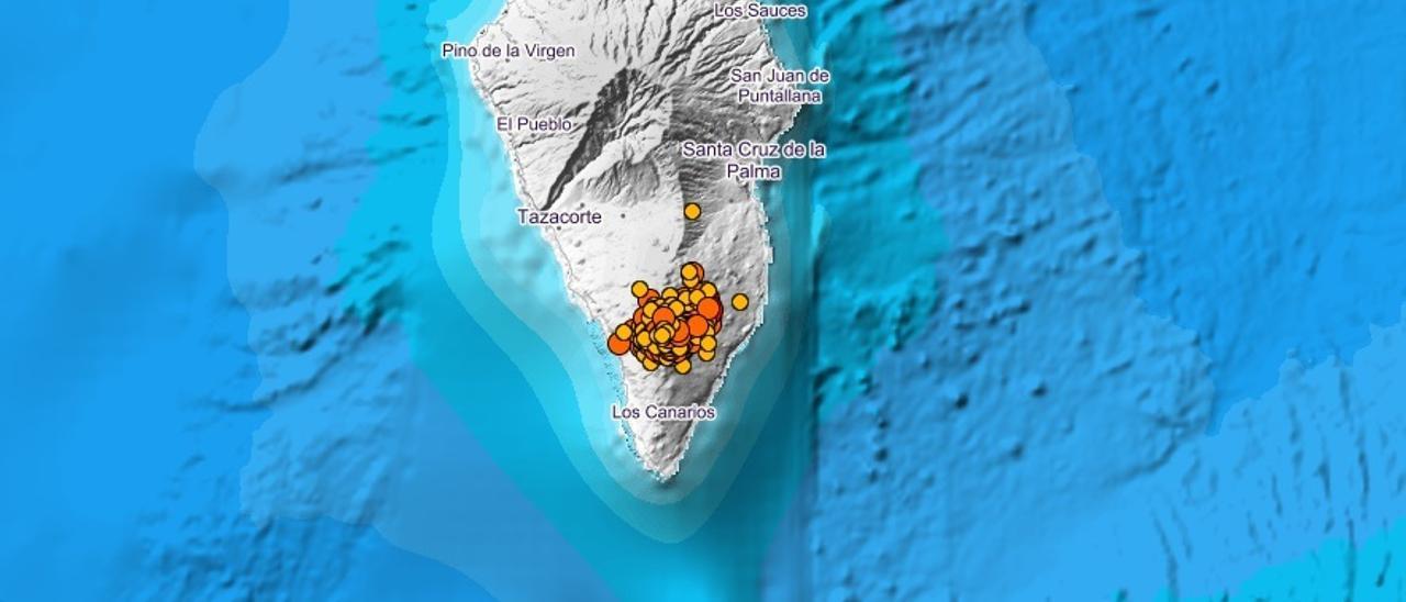 Sismicidad que se registra en la isla de La Palma por la erupción del volcán a 27 de octubre.