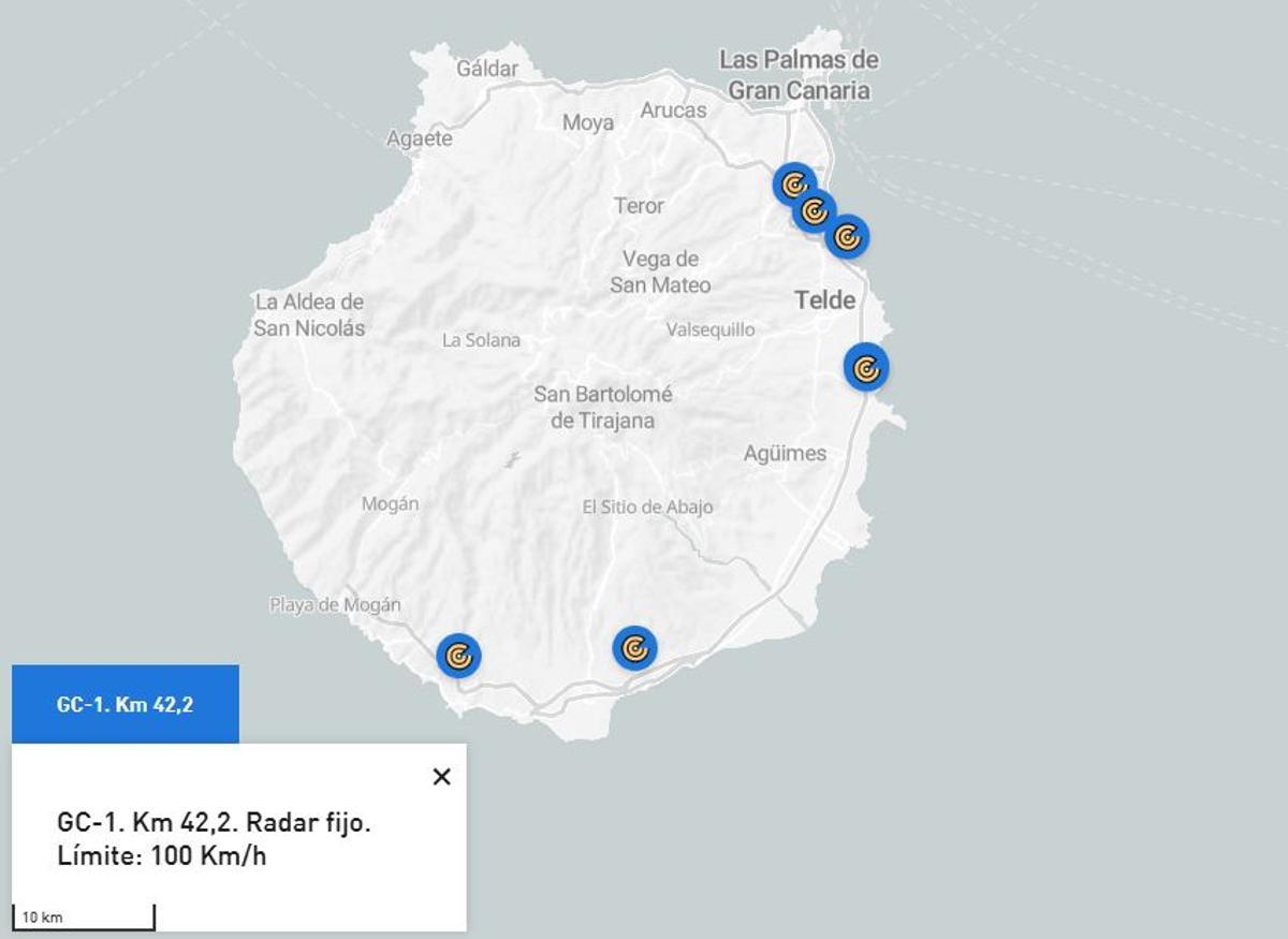 Mapa de radares fijos en Gran Canaria