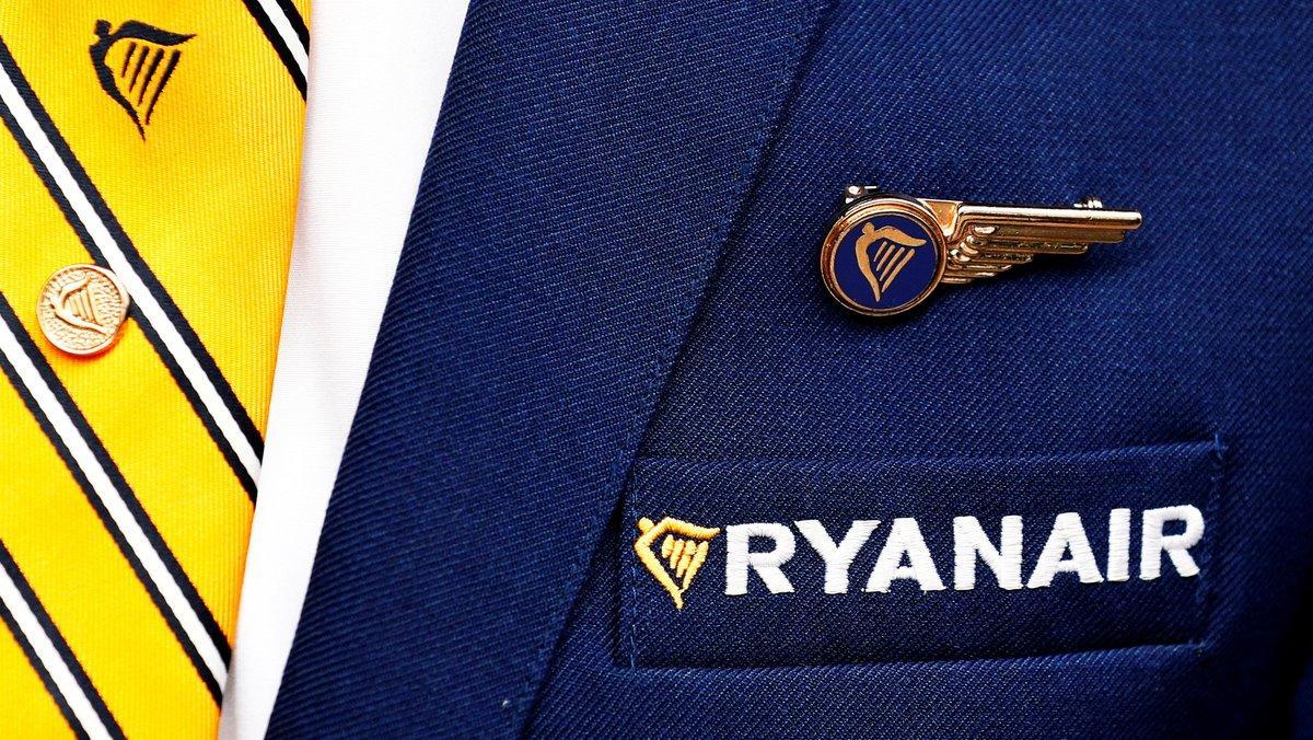 FILE PHOTO: Ryanair logo is pictured on the the jacket of a cabin crew member ahead of a news conference by Ryanair union representatives in Brussels, Belgium September 13, 2018.   REUTERS/Francois Lenoir/File Photo