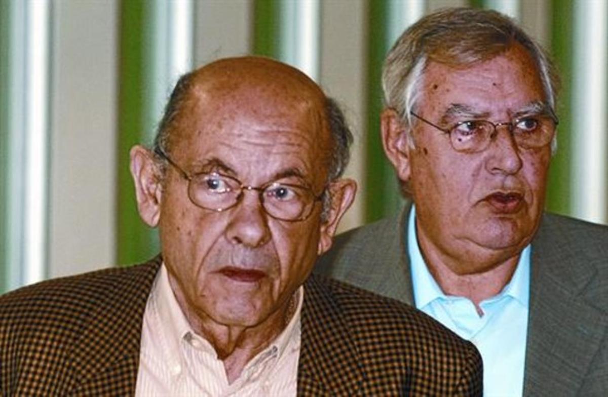 Fèlix Millet i Jordi Montull, l’octubre del 2009, després de prestar declaració a la Ciutat de la Justícia.