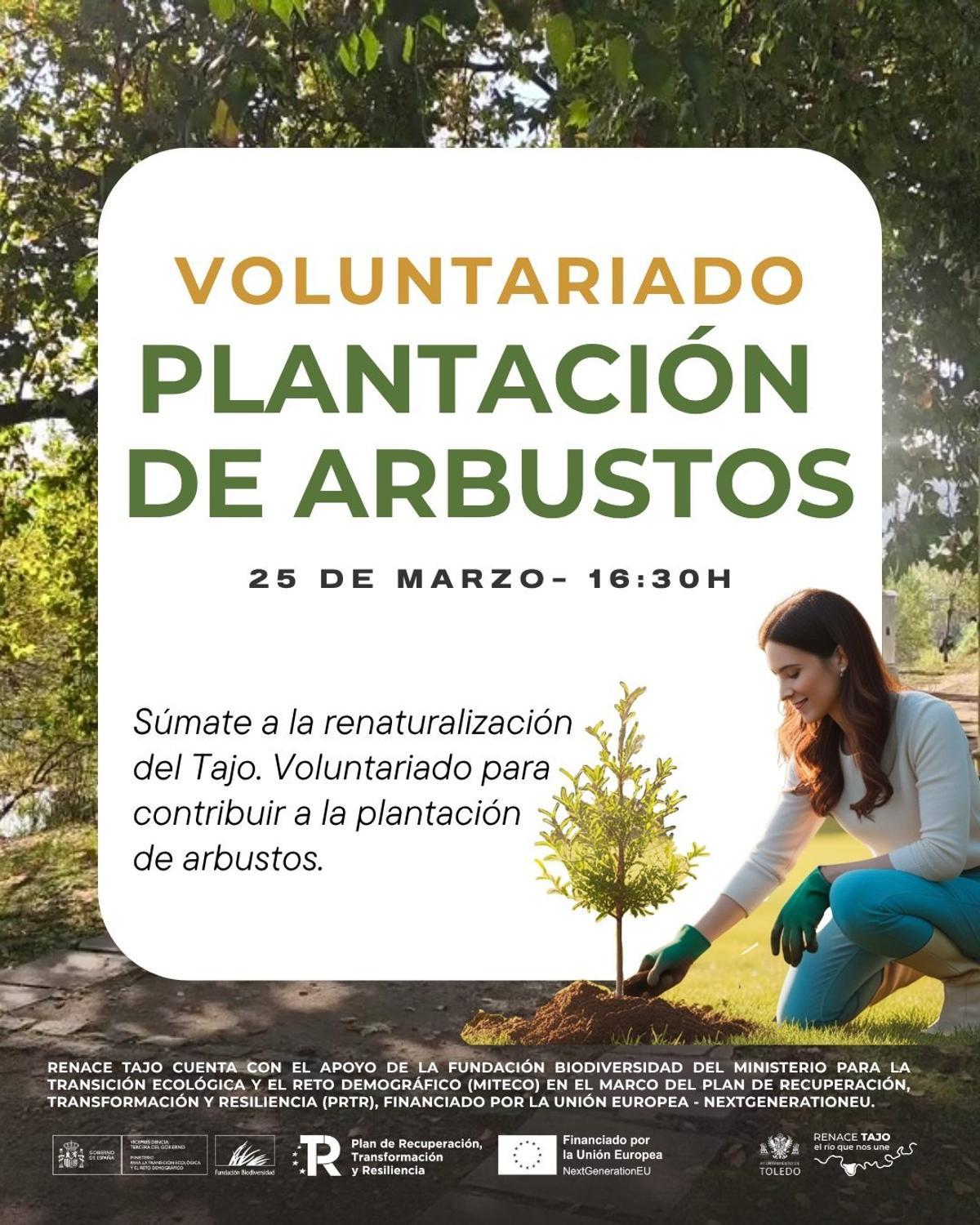 Cartel de la jornada voluntaria de plantación de arbustos en las inmediaciones del Tajo