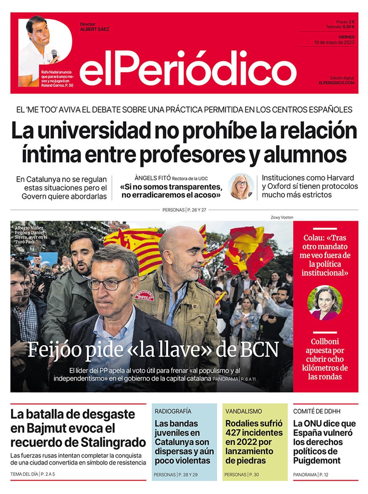 La portada d’EL PERIÓDICO del 19 de maig del 2023