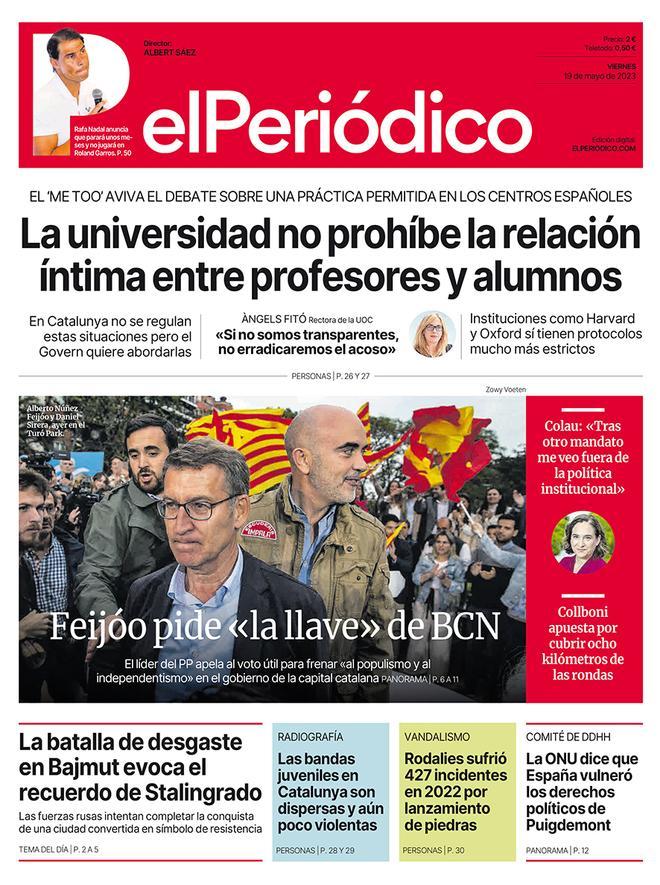 La portada d’EL PERIÓDICO del 19 de maig del 2023