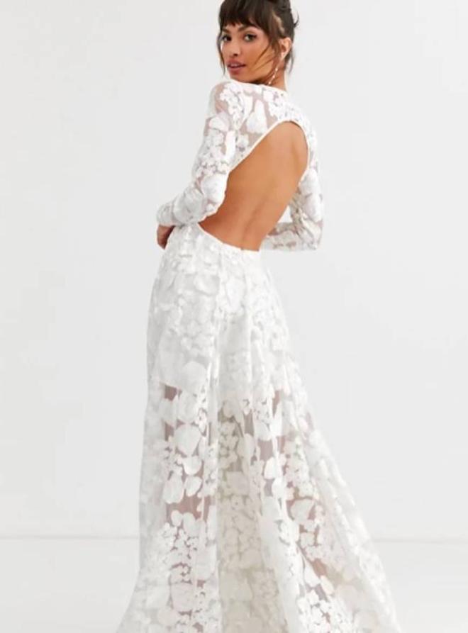 Vestido de boda con espalda abierta y bordado floral de ASOS EDITION