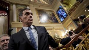 Pedro Sánchez, con rostro serio, el pasado martes en el Congreso tras el rechazo de Junts a la amnistía.