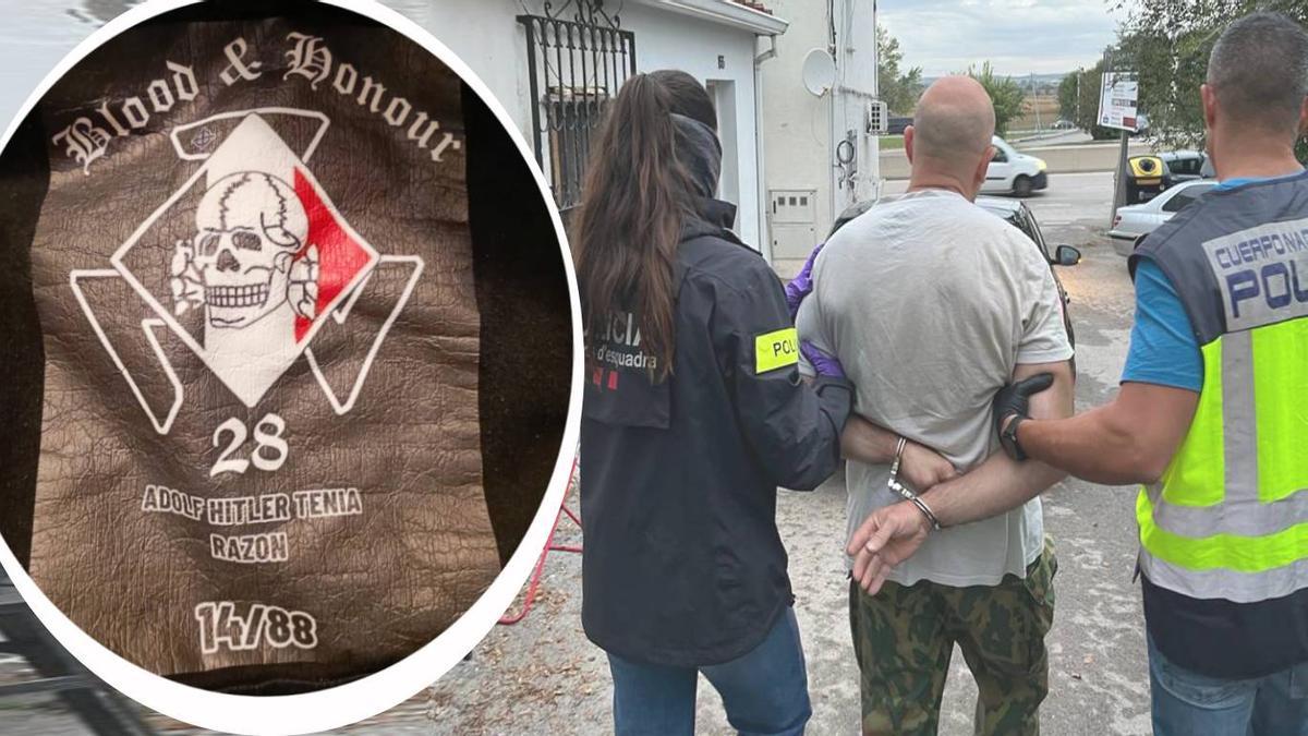 Uno de los detenidos en la Operación Arno. a la izquierda, una de las prendas con simbología nazi.