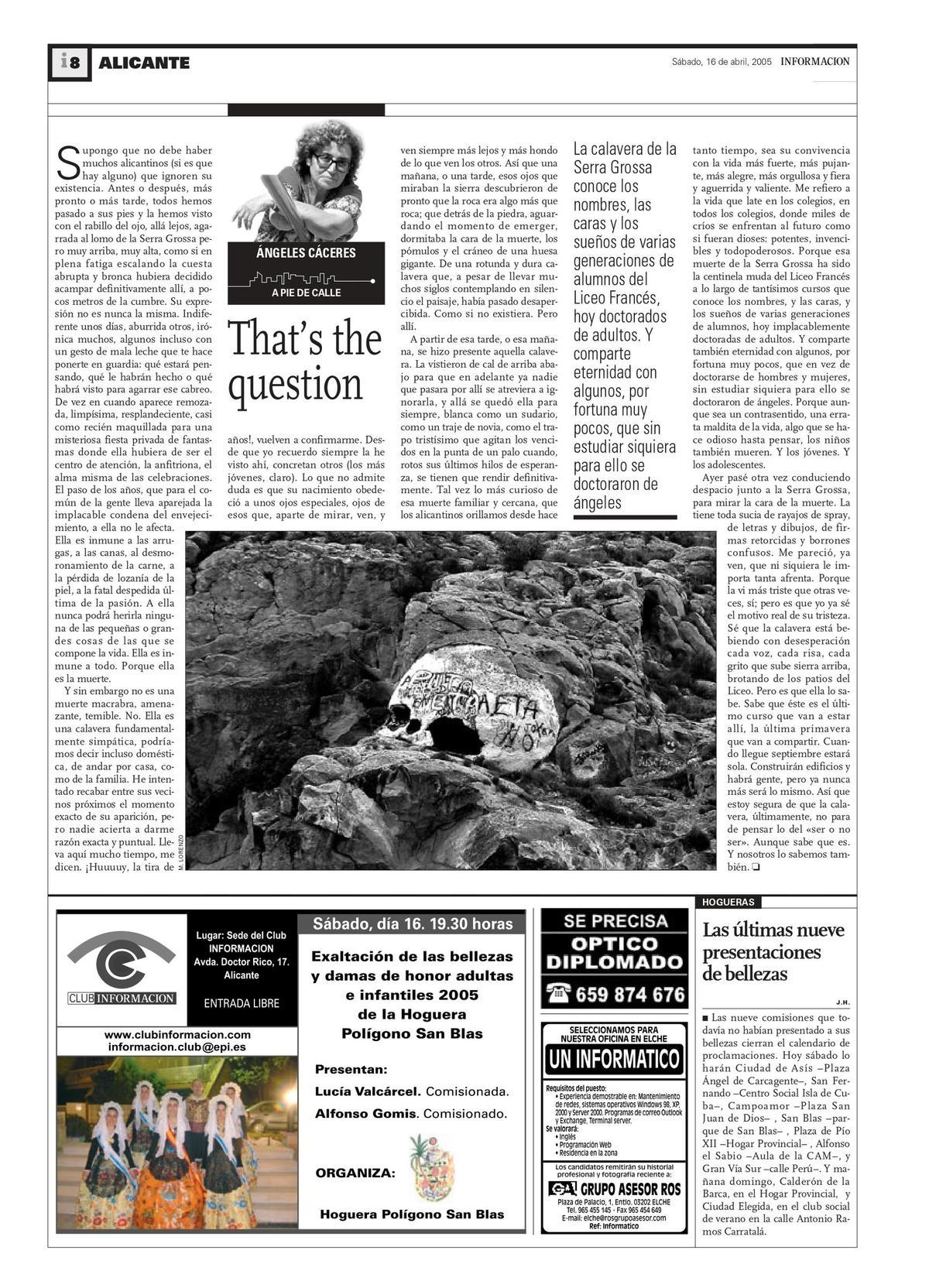 Ángeles Cáceres escribió sobre la calavera de la Serra Grossa.