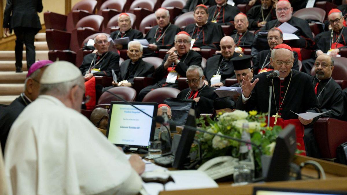 El papa en la primera de les reunions de la trobada a Roma. | VATICAN MEDIA