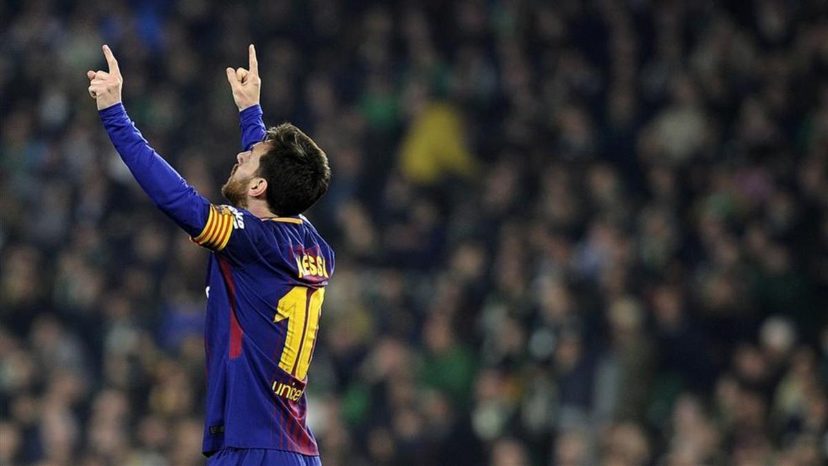 Messi celebrando uno de los goles frente al Betis