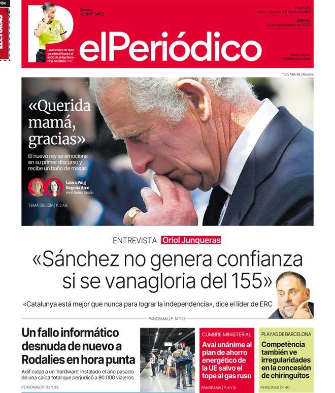 La portada d’EL PERIÓDICO del 10 de setembre del 2022