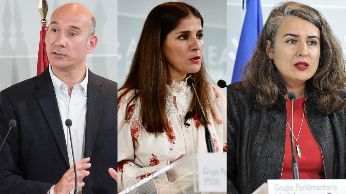 Sánchez Juliá (PP), Gil Rosiña (PSOE) e Irene de Miguel (Unidas), tras la Junta de Portavoces de este martes en la Asamblea.