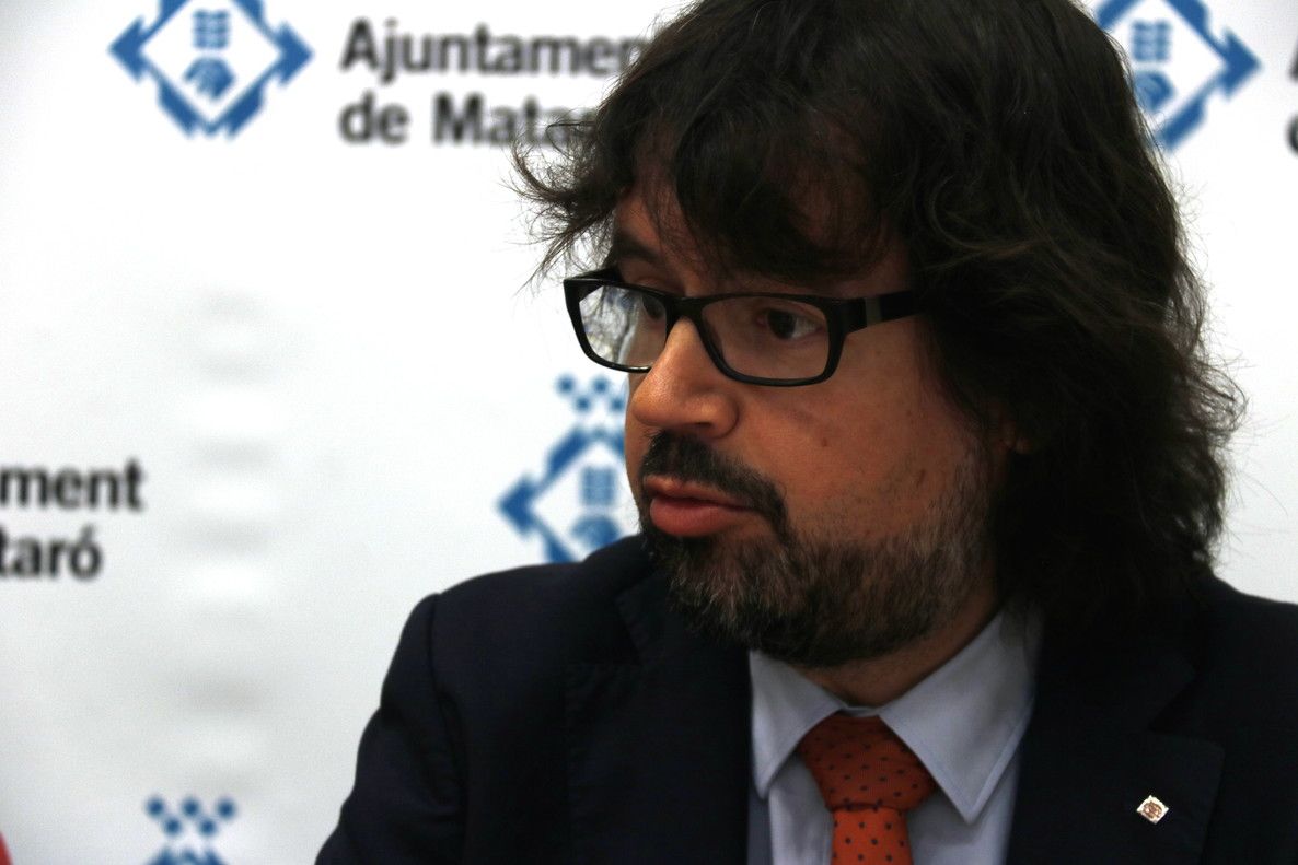 El secretario de Infraestructures i Mobilitat, Ricard Font, durante la rueda de prensa sobre los nuevos accesos a Mataró-Oeste.