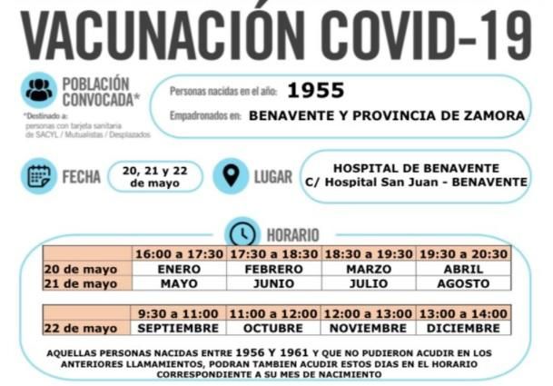 Turnos para los nacidos en 1955 que quieran acudir al Hospital de Benavente