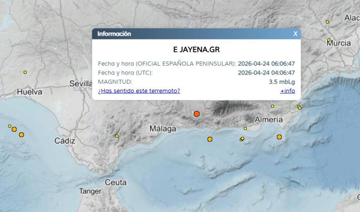 Información del IGN sobre el terremoto con epicentro en Jayena