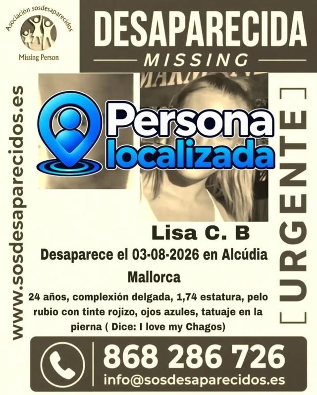 Localizan a la joven desaparecida en Alcúdia desde principios de agosto.