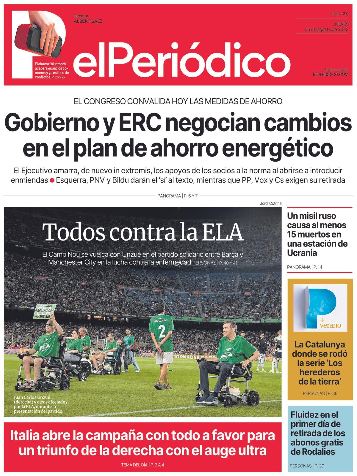 La portada d’EL PERIÓDICO del 25 d’agost del 2022 La portada d’EL PERIÓDICO del 25 d’agost del 2022