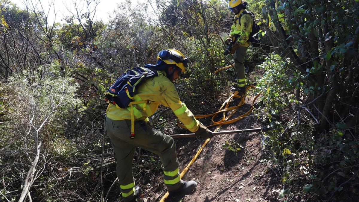 Agentes del Infoca durante las labores de refresco en la zona del incendio.