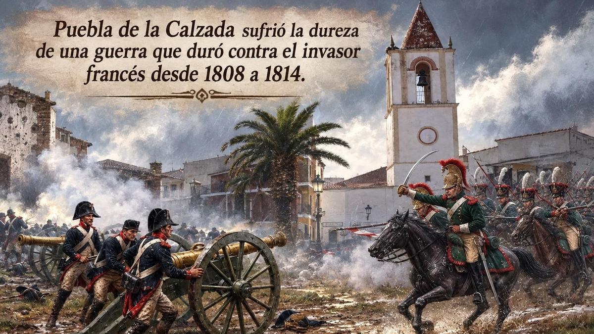 Recreación de la lucha contra los franceses en la plaza de España de Puebla de la Calzada.