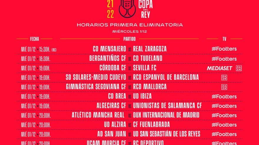 Horarios de los partidos de Copa en la primera ronda.