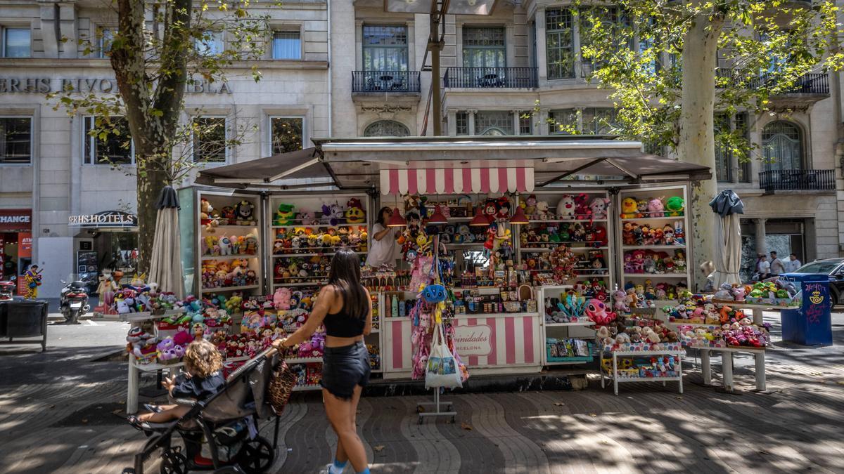 Las tiendas que relevaron a las antiguas pajarerías de la Rambla, en funcionamiento este julio