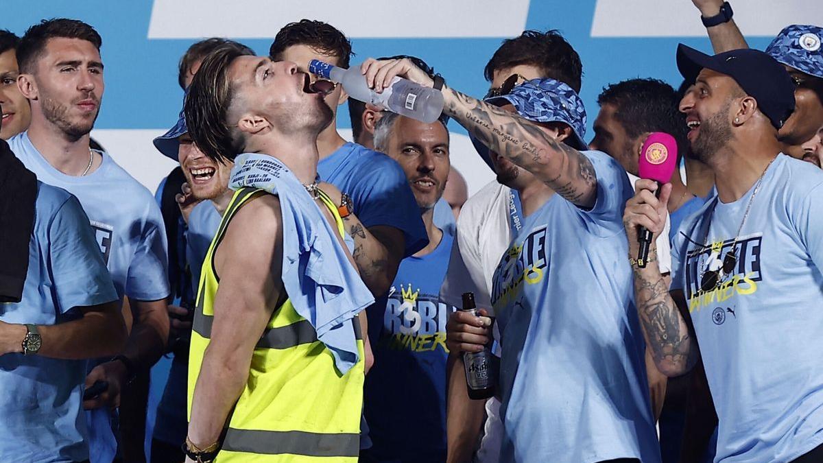 Jack Grealish, durante las celebraciones de la Champions del Manchester City