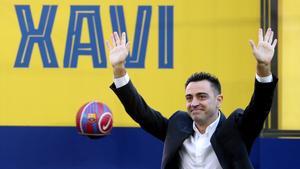 Xavi, el 8 de noviembre de 2021 cuando fue presentado en el Camp Nou como nuevo entrenador del Barça.