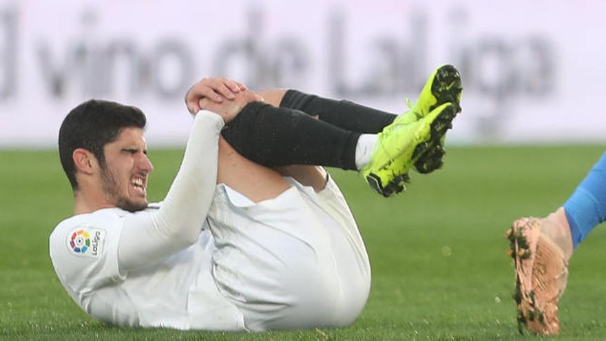 Gonçalo Guedes se retuerce de dolor tras recibir una falta en el Coliseum.