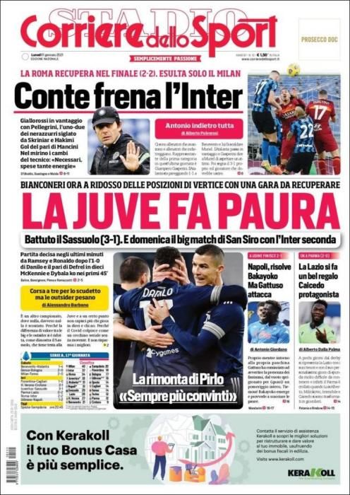 Portada CORRIERE DELLO SPORT lunes 11 enero 2021