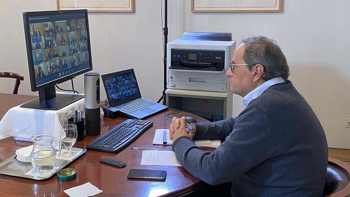 Quim Torra, durante la videoconferencia de presidentes de este domingo.