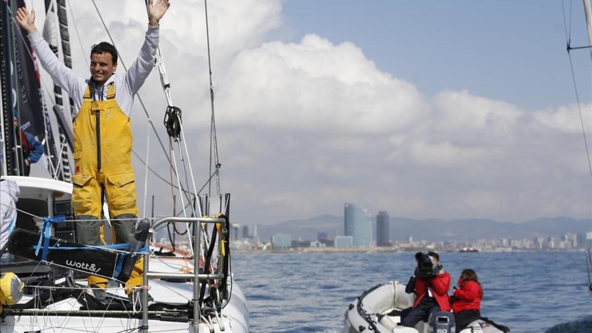 Dídac Costa, a su llegada este sábado a Barcelona a bordo del 'One Planet One Ocean'.