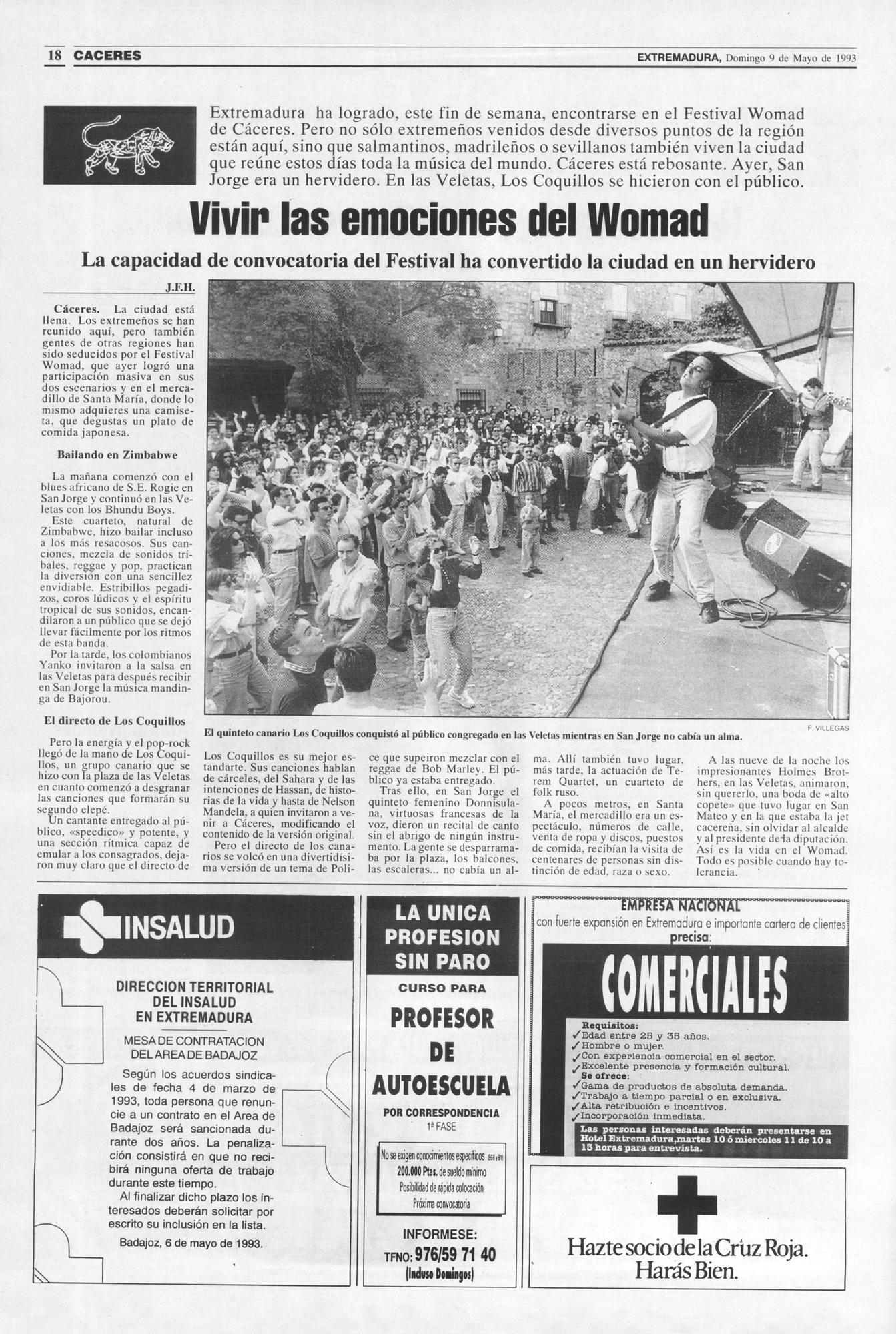 Página de El Periódico Extremadura el 9 de mayo de 1993.