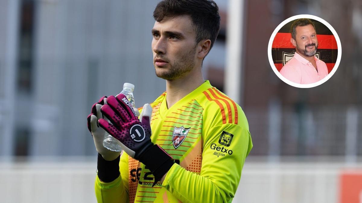 Anartz, nuevo portero del Real Zaragoza, con Óscar Sampayo, su director deportivo en el Arenas.