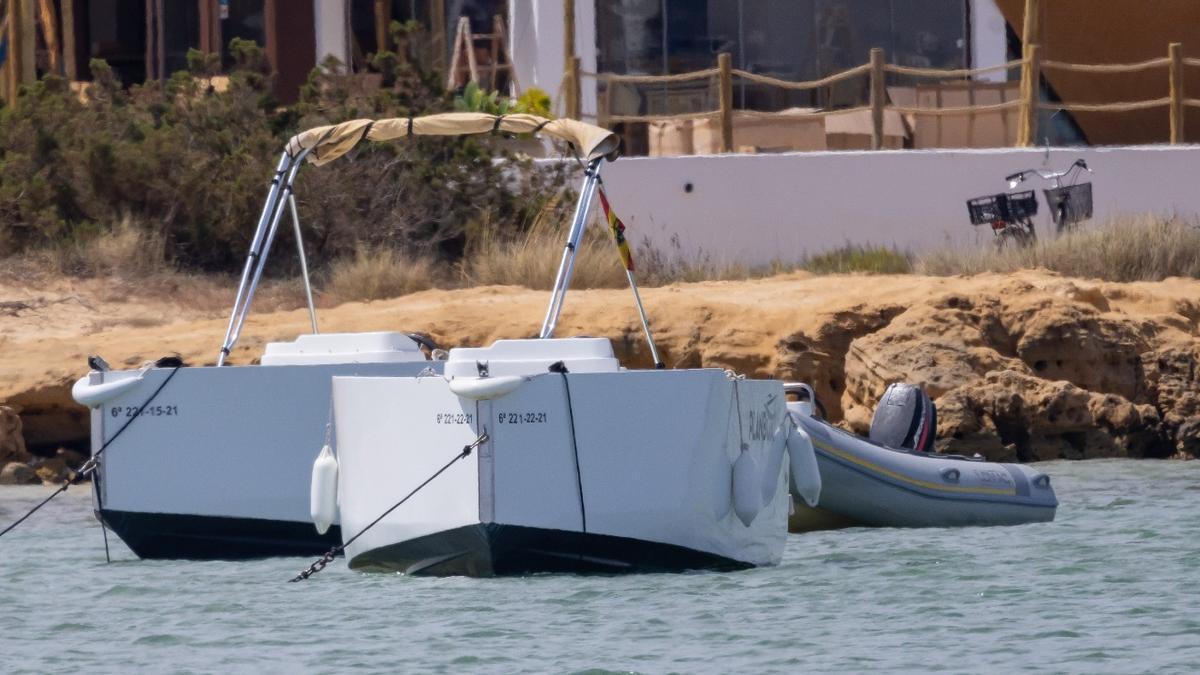 Barcos de chárter fondeados en la zona sur de s'Estany des Peix.